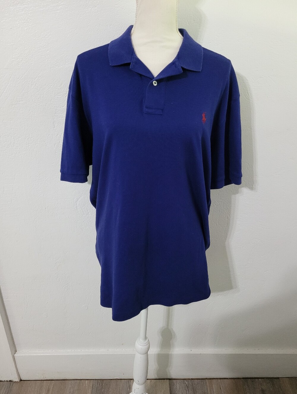 Blue Polo Ralph Lauren 100% Cotton Polo Preppy Business Casual Short Sleve L
